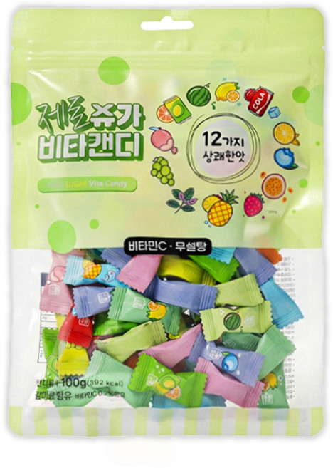 제슈비 제로슈가 비타캔디 12가지맛 무설탕 과일 사탕 지퍼백, 1개, 100g