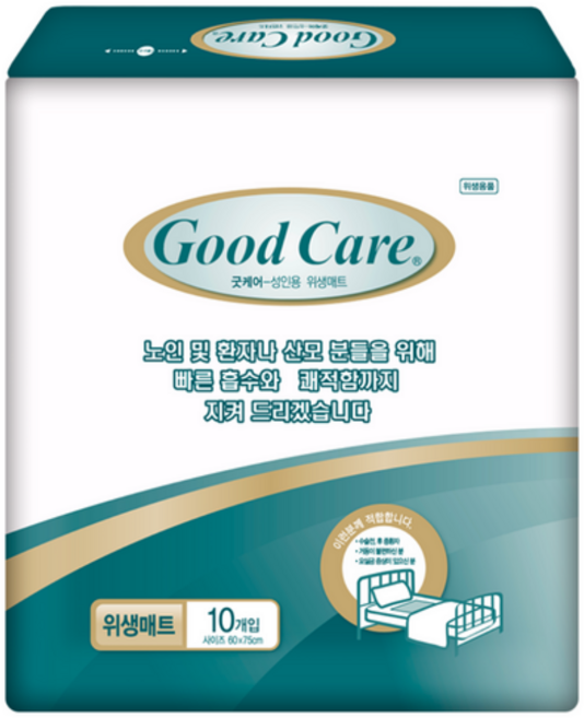 성인배변패드 환자용 노인 침대방수패드 굿케어 깔개매트 일반형, 5개, 10매입, FREE(onesize)