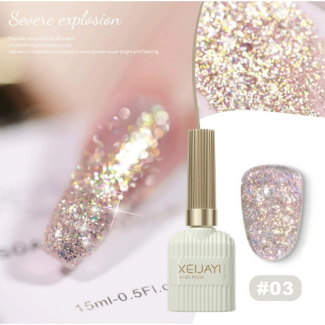 XEIJAYI UV指甲油膠 碎鑽閃光系列, XEIJAYI_牛奶瓶_碎鑽閃光#03, 1個