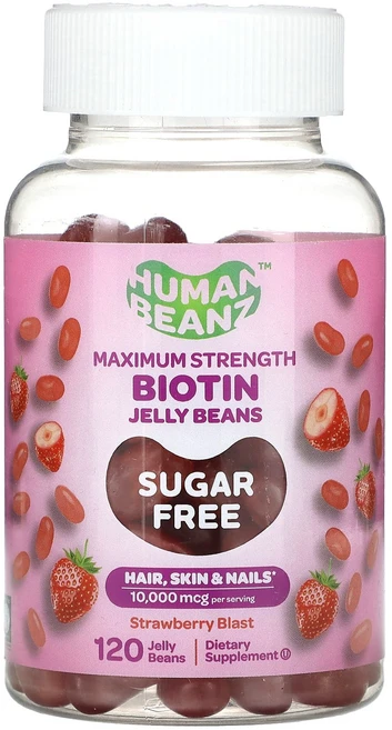 Human Beanz 비오틴 젤리빈 맥시멈 스트렝스 설탕 무함유 스트로베리 블라스트 10000mcg 젤리빈 120개(젤리빈 1개당 2500mcg), HumanBeanz비오틴젤리빈맥시멈스트렝스설탕무함유스트, 1개 - 쿠팡