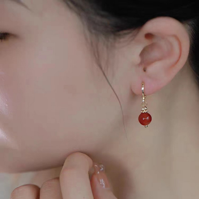 925 실버 스티치 화전옥 귀걸이 소중귀걸이 백옥수수홍마노 앤티크 이어링