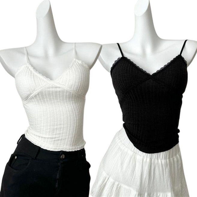 젬버트 브이넥 레이스 면스판 캡내장 끈나시 2장세트