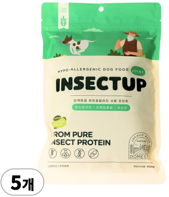 [유통기한 26.05.05] 인섹트업 하이포알러지 조인트 강아지 사료 샘플, 곤충, 400g, 5개