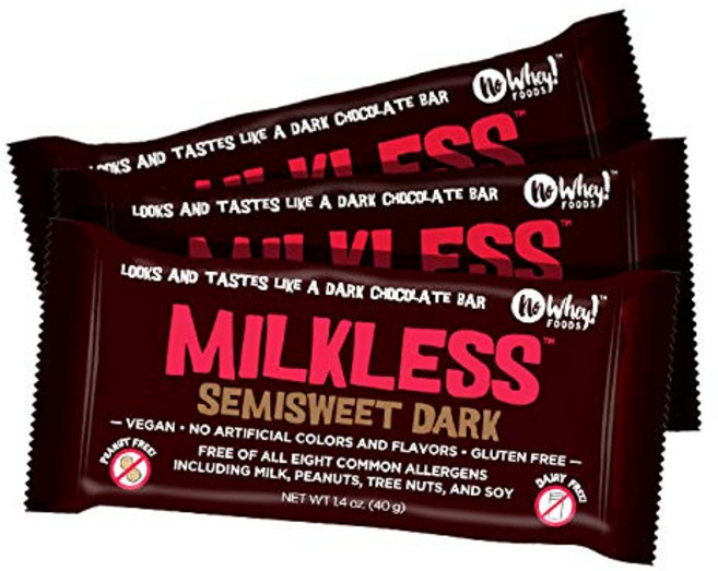 노 웨이 푸드 - 세미스위트 다크 밀크리스 초콜릿 바 (3개 No Whey Foods - Semisweet Dark Milkless Chocolate Bars (3 Pack) -, 1개, 40g