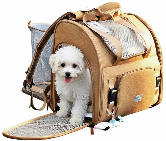 퍼피허그 반려동물 3면통풍 확장형 백팩 캐리어 산책 이동 가방 고양이 강아지 컨넬 카시트 이동장, 1개, 브라운