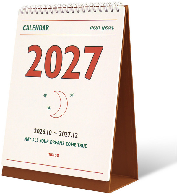 7위 - 인디고 2027 루나 레트로 음력 절기 탁상 달력 미니 데스크 캘린더, 1개, 혼합색상