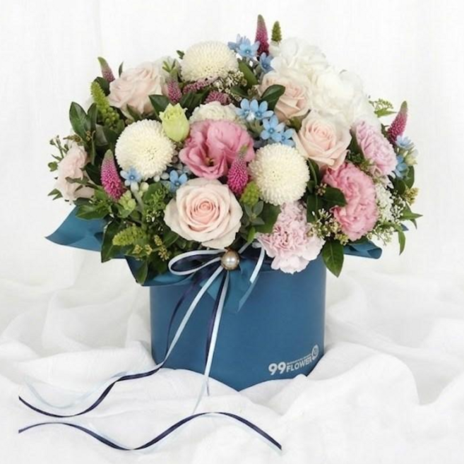(오늘도착) 99플라워 프리미엄 꽃상자 "블랑피오니" 파스텔 핑크 믹스 ST-B328 - 생일선물 집들이선물 플라워박스 당일꽃배달 전국당일배송 생화