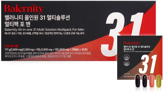 밸러니티 남성용 올인원 31성분 멀티팩 종합비타민 117g, 30회분, 1개