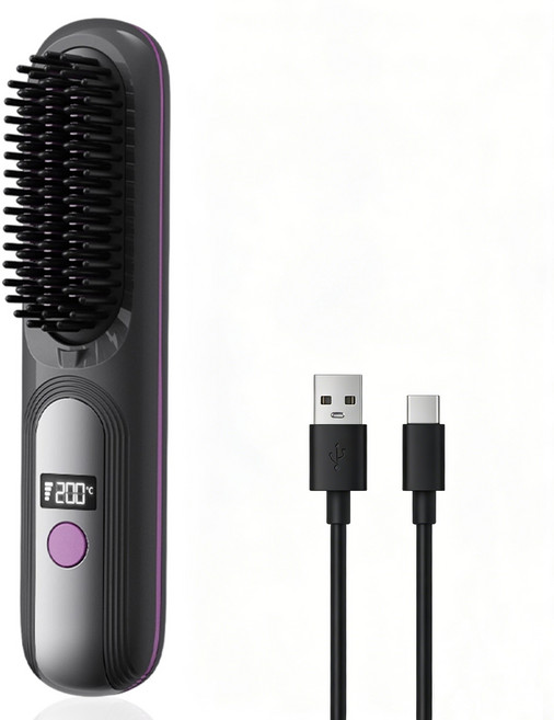 인플리바타 무선 매직기 음이온 헤어 스타일러 4단계 온도조절 LED휴대용 미니 볼륨업 빗고데기, NX003, 블랙