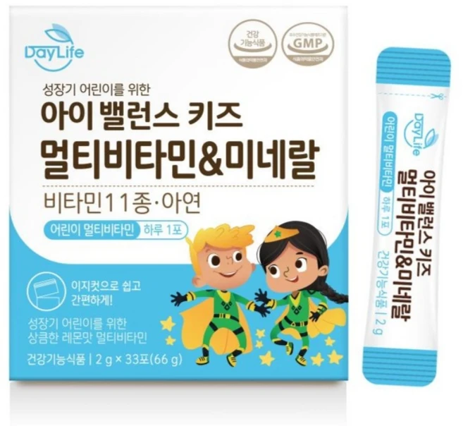 데이라이프 아이 밸런스 키즈 멀티비타민&미네랄 33포, 66g, 1개 - 쿠팡
