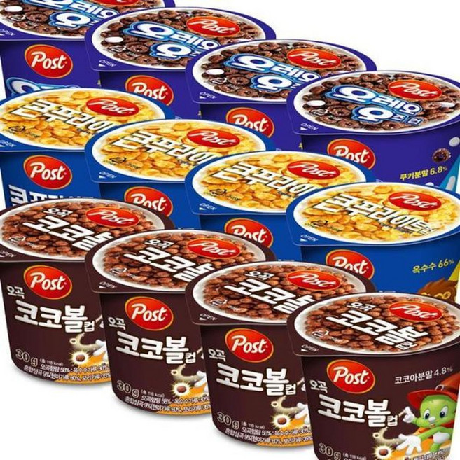 포스트 시리얼컵 30g 4개씩 콘푸라이트+오곡코코볼+오레오, 포스트 시리얼컵 30g 4개씩 콘푸라이트+오곡코코볼+오, 1개