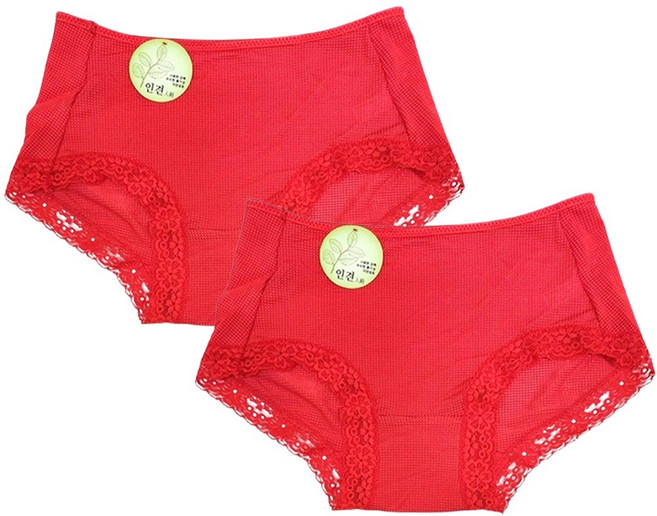 인유어스 여성용 할머니 인견 레이스팬티 빅사이즈 노라인 팬티 2종세트 90~105