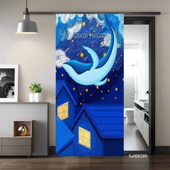 돌고래 카브라이트 귀여운 동물 도어 스티커 방수 탈부착 홈 장식 비닐 데칼, 1개, 23. 23 / D. 85x215cm(cut 2 ...