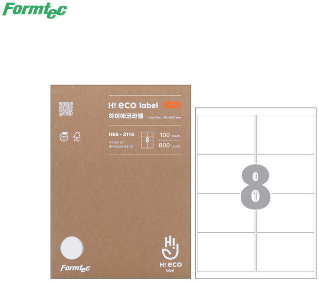 폼텍 하이에코 물류관리용 라벨지 HES-3114, 8칸, 100개