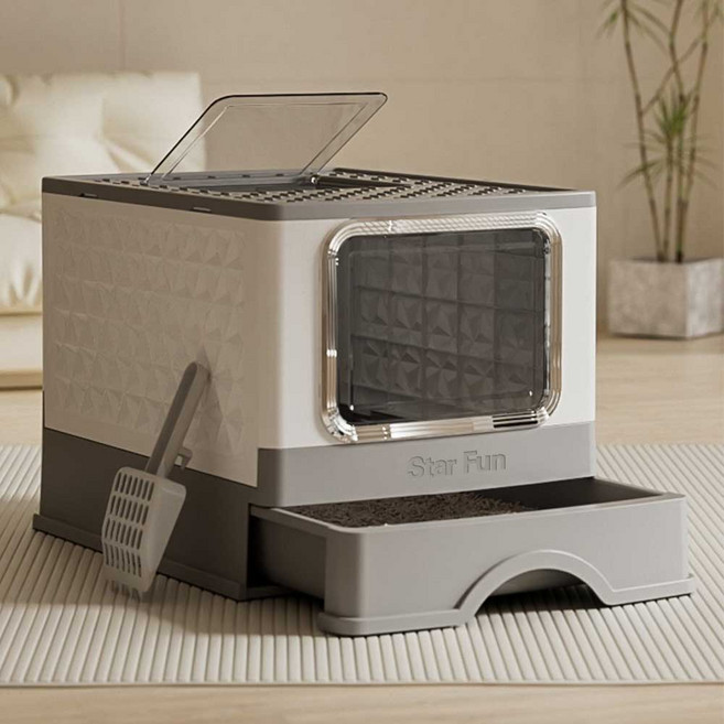 Star Fun고양이후드형화장실대형 항균, 1개, 회백색