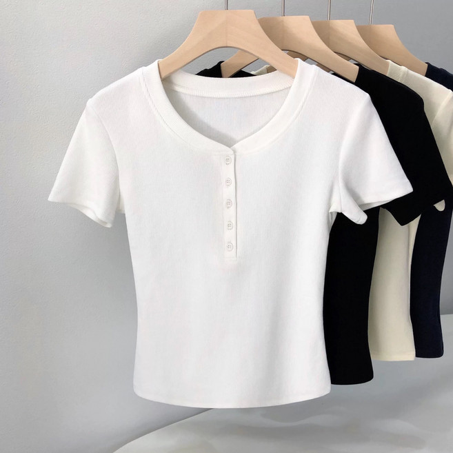 純棉 螺紋 亨利衫 短袖T恤