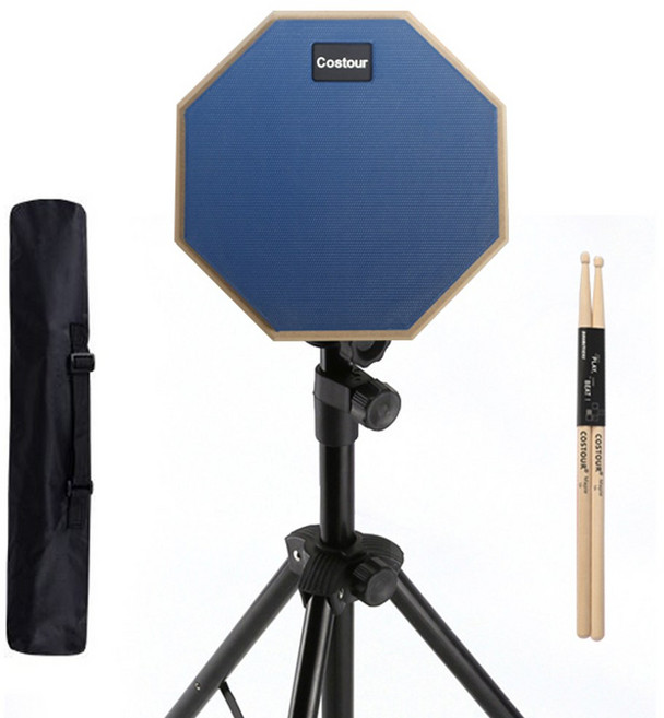 Zoom-AI 연습용 8인치 드럼패드 세트 나무스틱 삼각대 스탠드 보관 가방 입문용 드럼 리듬 연습, 드럼패드+스틱+삼각대+가방(블루), 1세트