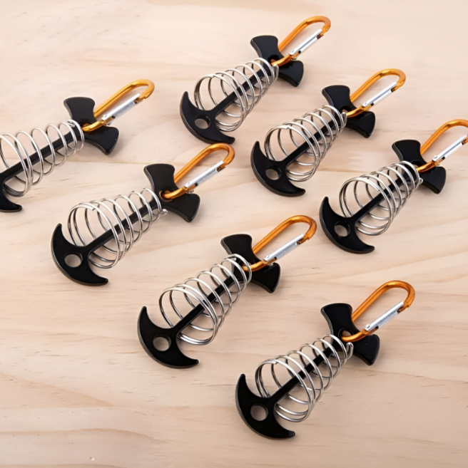 COVERONE 튼튼한 고정력 스프링 캠핑 데크팩 텐트 카라비너 7p 세트, 블랙