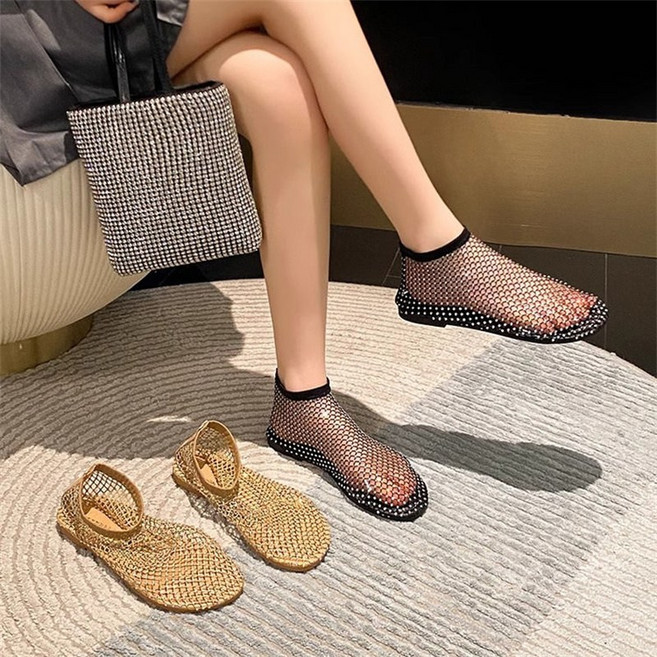 여성 여름 발편한 시원한 메쉬 시스루 플랫 앵클부즈 펑칭 메쉬 샌들 플랫슈즈 단화 망사 플랫슈즈