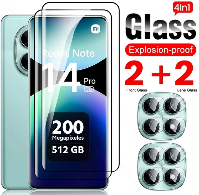 Redmy Note14Pro 5G 4G 유리 8To1 9D 곡선 화면 보호기 Xiaomi Redmi Note14 Pro 용 카메라 유리 14 Pro +, 04 4In1 2Front 2Lens, 02 RedmiNote14Pro 5G