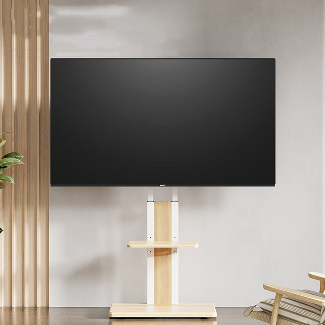 FANOBO 티비 거치대 휴대용 티비 스탠드 25-75인치에 tv스탠드 좌우 조절 가능 이동식 tv 적용 55KG 하중 이동식 tv 거치대, 원목색, 1개