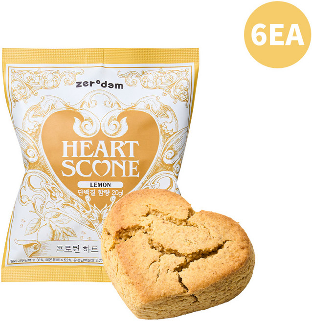 제로담 프로틴 하트스콘 100g 레몬맛 프로틴 스콘 다이어트 간식 단백질간식 단백질빵, 6개
