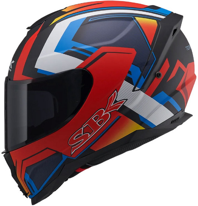 SBK 終結者 全罩安全帽 碳纖內襯 雙D扣, 消光紅藍 紅底藍白線,XL