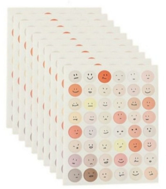 480PCS 얼굴 표정 이모티콘 원형 스티커 10장, 1세트, S2410 밝은색상 480pcs(10장)