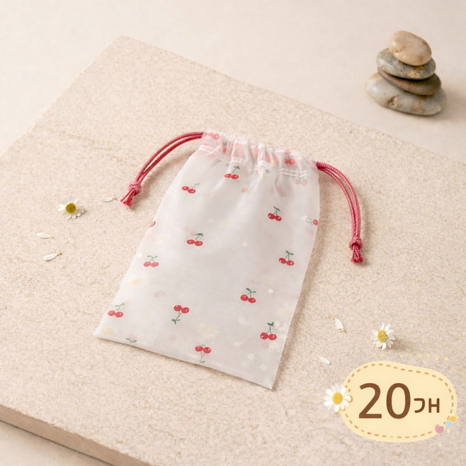 맘띵마켓 복조리 스트링백 구디백 유치원 어린이집 간식 선물포장 파우치, 20개, 체리 S (18x25cm)