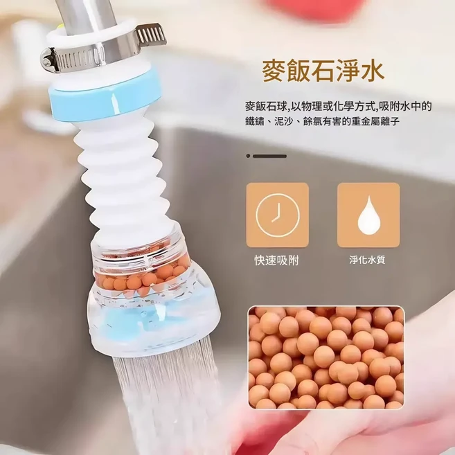 多功能萬向水龍頭過濾器 升級六重過濾 淨化自來水 冷熱水通用, 1個, 常規款1個裝