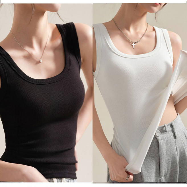 밀크린 여성 나시티 골지 민소매 나시 1+1 2종 세트