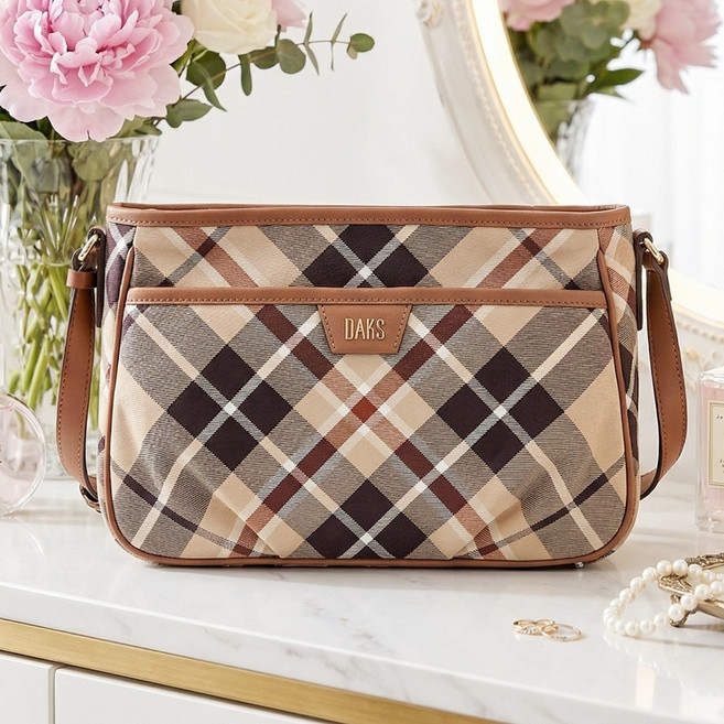 [백화점 정품 AS+선물포장] 닥스 여성 체크 가죽 자카드 크로스백