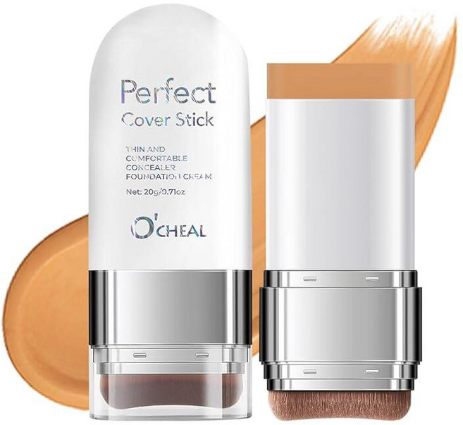 O'CHEAL 컨실러 파운데이션 스틱 2 in 1 롱래스팅 스틱 컨실러 브러시 포함 다크 서클 및 잡티를 위한 풀 커버리지 페이스 컨투어 08#옐로우 컴플렉션, 05 딥 밀