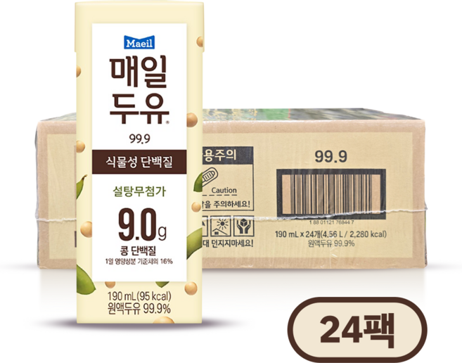 매일두유 99.89 190mlx24팩/설탕무첨가/무첨가두유, 190ml, 24개