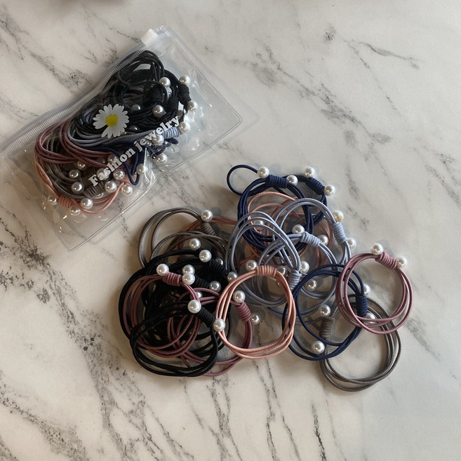 워더미 세줄 진주 포인트 데일리 머리끈 세트 N24