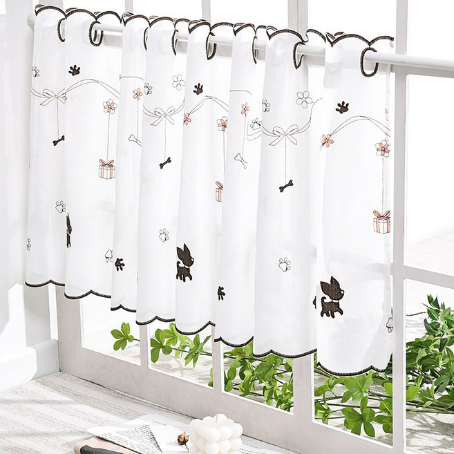 자수 강아지 고양이 이미지 귀여운 바란스커튼