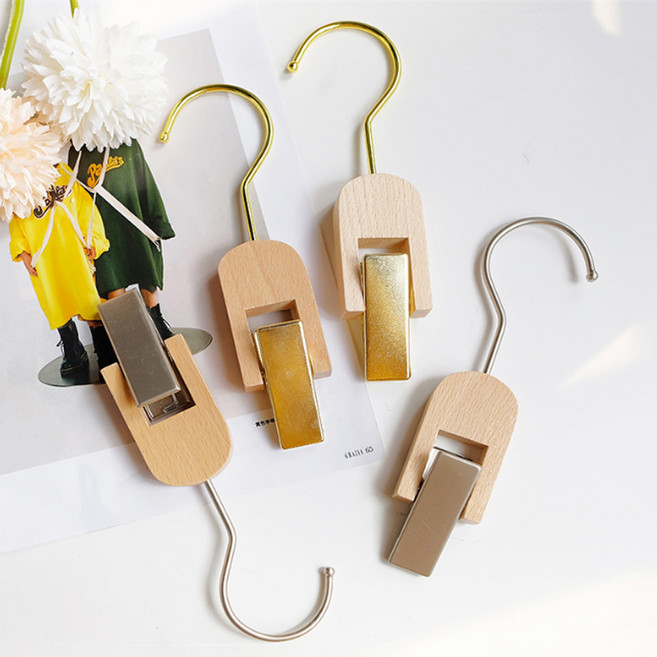 데일리공감 인테리어 다용도 원목 집게 걸이 논슬립 집게후크 사진집게, 4개, 실버