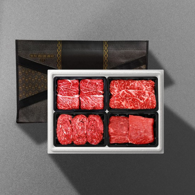 [기품맛담] 1등급 횡성한우 암소명품구이혼합 1.6kg 선물세트1호(꽃4/채4/불4/국4), 없음