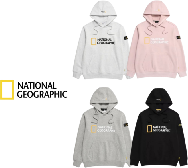 국내매장판 내셔널지오그래픽 남성 여성 커플 시그니처 빅 로고 기모 후드티 긴팔 후디 맨투맨 스웻 후드 티셔츠
