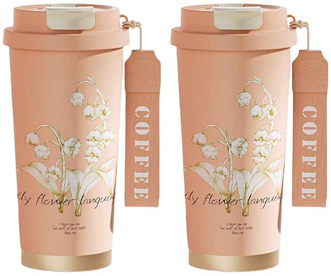 엠토이 릴리 스테인리스 스틸 보온 텀블러, 핑크, 2개, 530ml