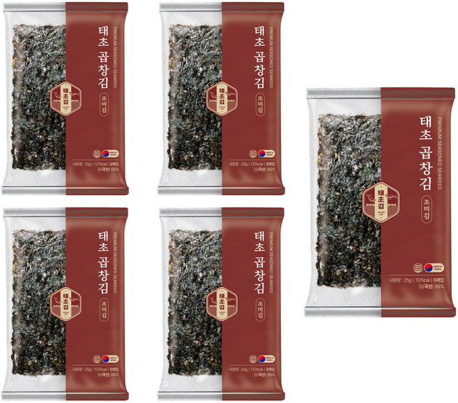 태초김 햇김 곱창김 전장김 짧조름한 조미김, 25g, 5개