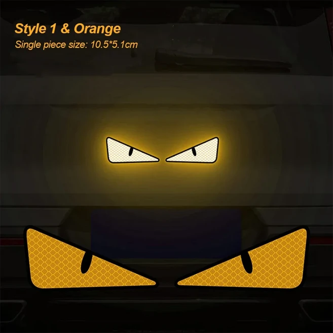 2Pcs 고양이 눈 패턴 야간 운전 데칼 자동 트럭 오토바이 반사판 스티커 경고 테이프, 02 Style 1   Orange