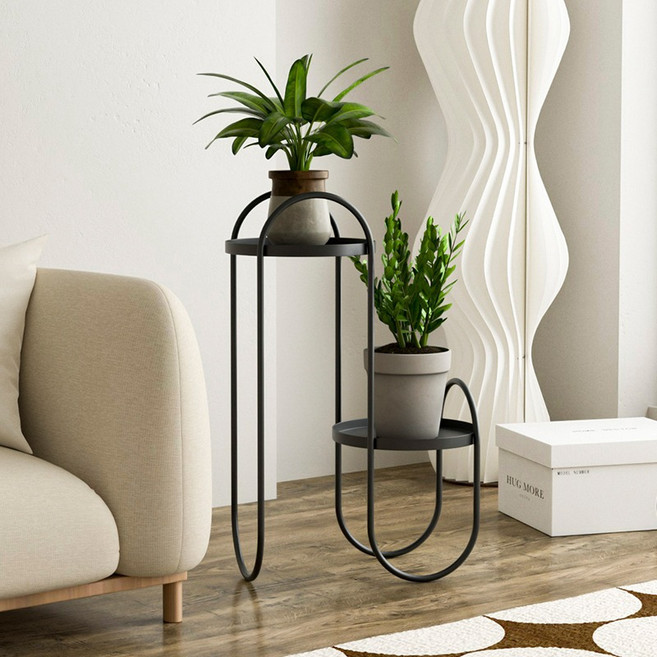 Pineha 철제 화분정리대 다층 화분대 진열대 식물 받침대, 검은색, 3단