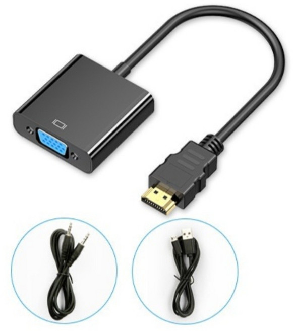 101 HDMI 轉 VGA 轉換器 支援1080P 高畫質影音傳輸 附音訊與供電線, 1個, 音頻+供電 HDMI轉VGA【黑色】