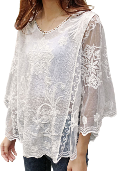 봄여름 펀칭 자수 레이스 상의 가오리 소매 케이프 상의 M 뉴타임즈 D973Y668