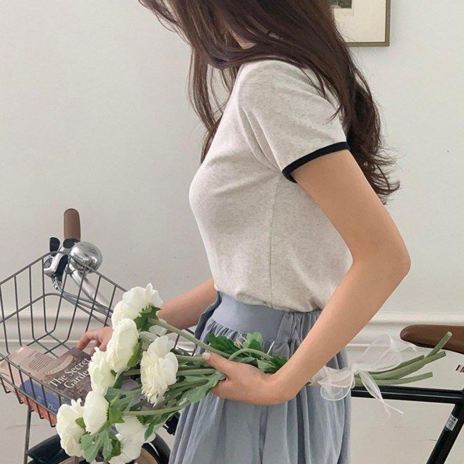 제이블롭 배색 모달 무지 레이어드 반팔티