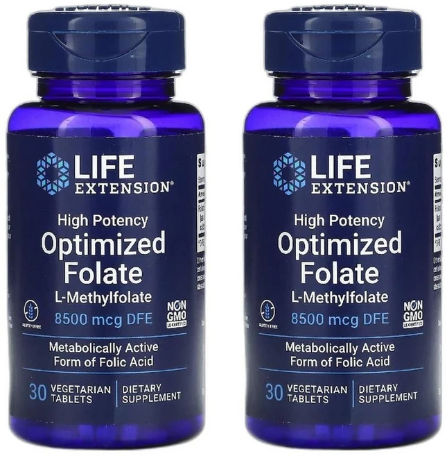 라이프 익스텐션 최적화된 고효능 엽산 8500mcg DFE 베지 캡슐 30정 2개 - 쿠팡
