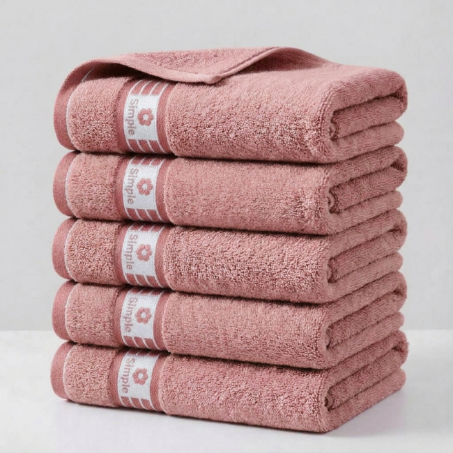 융풍 100% 코튼 수건 부드러운 도톰한 고흡수 데일리 욕실 타월, 5개, 더스티핑크