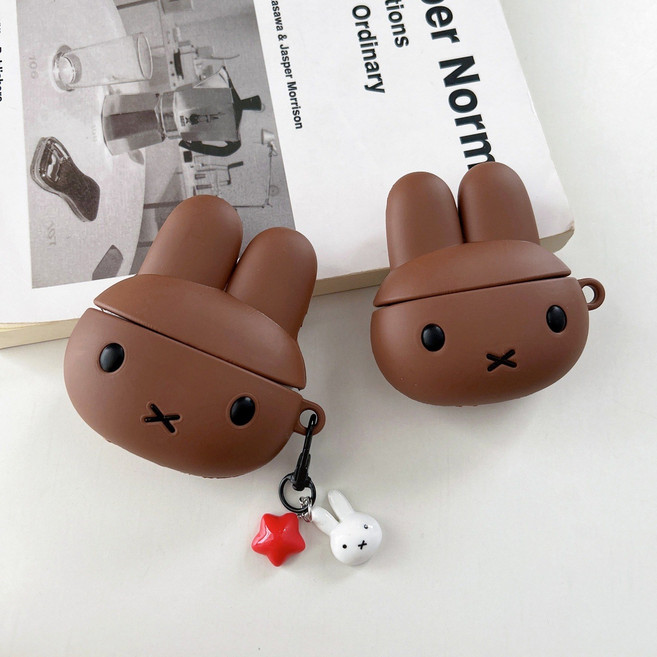 [키링포함] 초코 미피 래빗 에어팟케이스, 1개, 브라운, 1/2세대