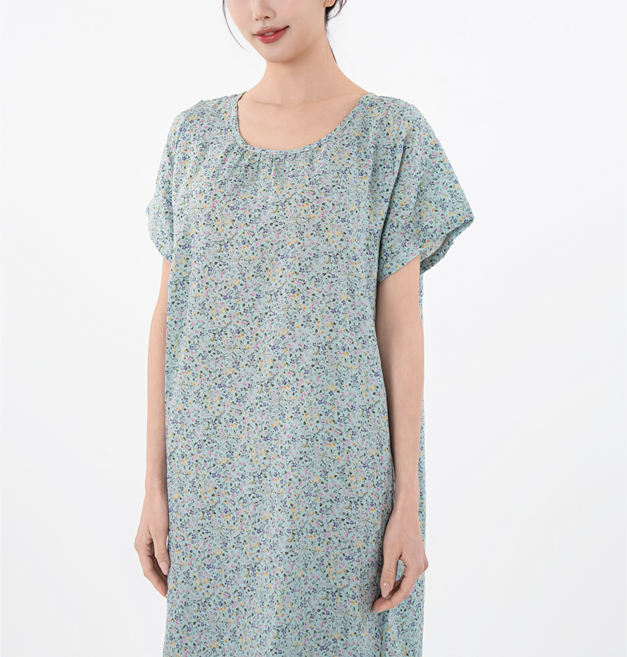 시크나인 아사면 반팔 원피스 잠옷 플라워 여름 홈웨어 빅사이즈